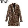 TRAF Donna Vintage Fashion Doppiopetto Leopard Blazer Coat Manica lunga Modello animale Capispalla femminile Chic Top 201106