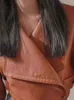 Lautaro primavera otoño marrón corto asimétrico chaqueta de cuero de imitación mujeres estilo europeo y americano ropa de diseñador de moda L220801