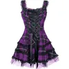 Dress Women Classic Frill Lace Dresses Sleeveless Plaid Vintage Gothic Mini Dresses Ball Gowns Cosplay Costume fashion Dress 220406