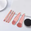 Makeup Brushes 5pc Portable Set Pink Travel Size Short Handle Make Up Brush Kit Powder Foundation Power Plastic Case With Mirror5680436
