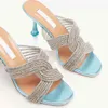 Summer 2022 Ladies Sandals Shoes Ladies High Heels Crystal Embellished Metal Leather Slippers Ladie Shoeis Dress Party Wedding