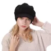 Baretten mode winter warme vlies gevoerde slouchy schedel beanie vizier cap gebreide sboy hoeden voor vrouwen koud weer hoed rand