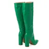 2022 femmes 10.5 cm talons hauts vert genou bottes hautes dame fétiche bloc talons cuir vert bottes plate-forme passerelle décapant chaussures Y220729