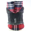 Plaid Nähte Denim Weste Jeans Kleine Hund Bekleidung Kleidung Cowboy Haustier Hunde Katze Mantel Welpen Kleidung Für Jean Jacke Outfit YF0043