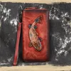 Portefeuilles Luufan Hoge kwaliteit vrouwelijke gravure Embossing Leather Long Purse Featured Echte Wallet Red Black Brown For GirlSwallets