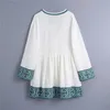Kadınlar Dokulu Mini Nakış Elbise ZA Patchwork Uzun Puf Kol Vintage Gevşek Yaz Kadın Pileli Beyaz ES 220331