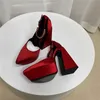 2022 nuevas mujeres Rhinestone Stiletto 14,5 cm sandalias de verano tela de satén de seda moda puntiaguda negro rojo rosa vestido fiesta boda plataforma de moda zapato de mujer