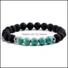 Bracelets De Charme Bijoux 8Mm Noir Roche Volcanique Bracelets Turquoise Bracelet De Mode Pour Femmes Hommes Diffuseur D'huile Essentielle Bang Dhkx6