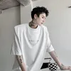 Męskie koszulki litera metalowa wisiorek na ramię tshirt męski krótki rękaw luźna koszulka przyczynowa Kobiety męski streetwear moda hip hop te