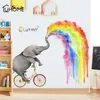 Kreativ Tecknad Elefant Regnbågemålning Väggdekaler för barnrum Barnrum Sovrumsdekoration Stor tapet T200601