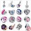 Ciondolo in argento sterling 925 con ciondolo a forma di fiore blu, busta con fiore rosa, ciondolo a forma di farfalla, perline, braccialetti con ciondoli Pandora, accessori per gioielli fai da te