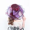 Women Floral Sun Hat Mesh Wide Brim Cap Wedding Party Hats Summer Beach Protection Caps For Delm22