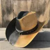 Chapeau de jazz 36 Stlye 100 Men de cuir Western Cowboy Hat pour gentleman papa Cowgirl Sombrero Hombre Caps Taille 5859CM309324401160268