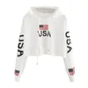 Kvinnors hoodies tröjor amerikansk flagga usa brev tryck hoodie kvinnor hösten harajuku casual kort tröja vit dragsko huvor p