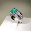 Choucong Brand Wedding Pierścienie luksusowa biżuteria 925 Sterling Srebrne wypełnienie promieniowanie Radiant Cut Emerald Cz Diamond Stones Party Women Eternity237f