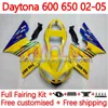 Motorcycle Bodys For Daytona600 Daytona650 02-05 Bodywork 148No.11 Cowling Daytona 650 600 CC 02 03 04 05 Daytona 600 2002 2003 2004 2005 ABS Fairing Kit blue yellow