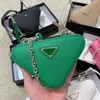 Designer triangle bags Women double layer mini tote one shoulder Genuine Leather Chains bag spring and summer handbag Purse 5 color 15cm