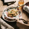 Nordiska keramiska middagskivor Dish Steak Salad Bricka med trähandtag Julbiffplattor Heminredning Ovala rätter Porslin 220418
