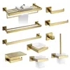 Goud geborsteld handdoekstaaf Rail toiletpapier houder handdoekrek haak zeep schotel toiletborstel badkamer accessoires hardware set T200425