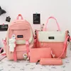 Sacs d'école 4 pièces ensembles femmes sac à dos toile pour adolescentes filles Kawaii Bookbag