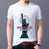 Erkek Tişörtleri Yaz T-Shirt Sıradan Komik Görüntü Heykel Desen Baskı Serisi İnce O-Neck All-Mwch Kısa Kollu Gömlek