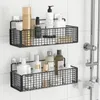 Svart väggmonterad badrumshylla dusch schampo rack toalett tillbehör kök gratis stansbeklädnad förvaring korg 220809