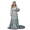Marokkaanse Kaftan Caftan Moslim Avondjurken Mint Groene Lange Mouw Applicaties Kralen Dubai Arabisch Turkije Abaya Islamic Prom-jurken