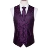 Gilets pour hommes 4pc hommes gilet de soie fête mariage violet paisley solide gilet floral poche cravate carrée costume mince ensemble Barry.Wang BM-2022 Guin22