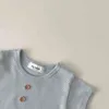 Nouveau-né bébé coréen vêtements ensemble infantile fille solide côtelé t-shirt + plaid shorts costume enfants vêtements d'été pour 0-2 ans bébé vêtements G220509