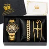 Wristwatches Mens Watch Vintage Golden Automatic Mechanical Movement Necklace Bracelet Gift Set Fashion Stainless Steel Band WristwatchWrist