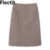 Flectit Fall Winter Ciepła Wełna Houndstooth Wysoka Talia Ołówek Midi Spódnica Szczupła Kolana Długość Powrót Split Prace Plus Size S-XXL 220317