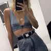 Women's T-Shirt Designers T-Shirts Underwear With Metal Badge Fashion Deep V Denim Sling Tube Tops Women Clothing