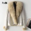Pudi natural real rabbit fur coat jacket with raccoon fur collar waistcoat new winter female fur parka trench CT071 201016