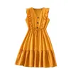 2021 New Fashion Women Summer Sweet Style Ruffles High Waist V-neck Sleeveless Party Mini Dress Beachwear L220705