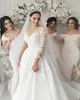 Luxury Lace Mermaid Wedding Dresses Illusion Sheer Neck Long Sleeve with Detachable Train Bridal Gowns Robe de mariée