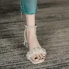 Sandals 2022 Black Pearl With Square Toe And Transparent Fashion Zapatos De Mujer De tacón alto