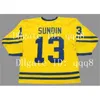 qqq8 Vintage 2002 Team Sweden Maglie 12 DANIEL SEDIN 30 LUNDQVIST 5 NICKLAS LIDSTROM 40 ELIAS PETTERSSON 40 HENRIK ZETTERBERG Custom Hockey