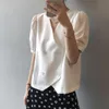 Women's Blouses & Shirts HziriP 2022 White French V-Neck Plus Size Tops Loose Stylish Puff Sleeves Femme Streetwear Summer All Match Casual