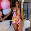 Freizeitkleider Ly veröffentlicht Sommer-Damenkleid im französischen Stil mit V-Ausschnitt, floralem Metallknopfdruck, hohlem Neckholder, ärmellos, Wickel-Hüfte, schmal geschnitten