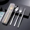 Dinnerware Defina a faca de aço inoxidável prateado Faca de faca de faca 3 em 1 talheres portáteis com estojo de armazenamento para Traveldinnerware Setsdinnerwa