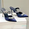 Womens مدببة الصنادل 9 سم عالية الكعب Rhinestone المصمم أحذية متعددة الوظائف Slippers2022