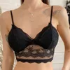 Sexig rygglös BRA -spets djupt U Low Back Bralette Thin Cup Wire Free Brasserie Halter Soft Seamless Elastic Underwear Tank Tops L220726