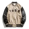 Herrjackor Vintage baseballläderjacka Herr Porträtt Brevbroderi Färg Kontrast Varsity Oversize Bomberjacka Unisex HöstHerr