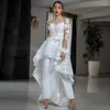 Sexy Illusion Long Sleeve Wedding Dress Jumpsuit with Train Sheer Neck Lace Floral Country Bohemian Beach Lesbian Bridal Gowns