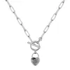 Gemstone Love Heart Pendate Coolcle IQ Clapp Chunky Punk Silver Y Chain Choke