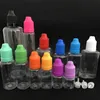 5ml 10ml 15ml 20ml 30ml 50ml Pet Ejuice Şişeler Çocuk geçirmez kapak E sıvı şişeleri uzun ince damlalık ucu E sıvı damlalık şişeleri