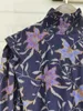 Chemisiers Femme Chemises Femme Violet Imprimé Floral Chemisier Viscose Élastique À Volants Col Haut Épaule Large Manches Longues Poignets Smockés