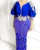 2022 Plus Size Arabic Aso Ebi Royal Blue Luxurious Prom Dresses Lace Beaded Evening Formal Party Second Reception Birthday Engagement Gowns Dress ZJ677