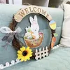 Epacket Ghirlanda di Pasqua per la decorazione della porta d'ingresso Coniglietto in legno Uova di Pasqua Ghirlanda Ciondolo a muro Decorazioni felici Coniglio295C206g2716893