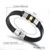 Bracelets de charme Mode Or Bracelet en acier inoxydable Couple Accessoire Bracelet Noir Silicone Cuir Casual et BangleCharm